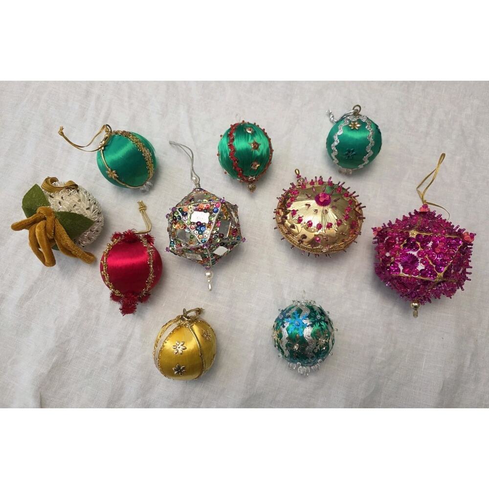 Vintage Satin Sequin Beaded Push Pin 10 piece lot Christmas ornaments